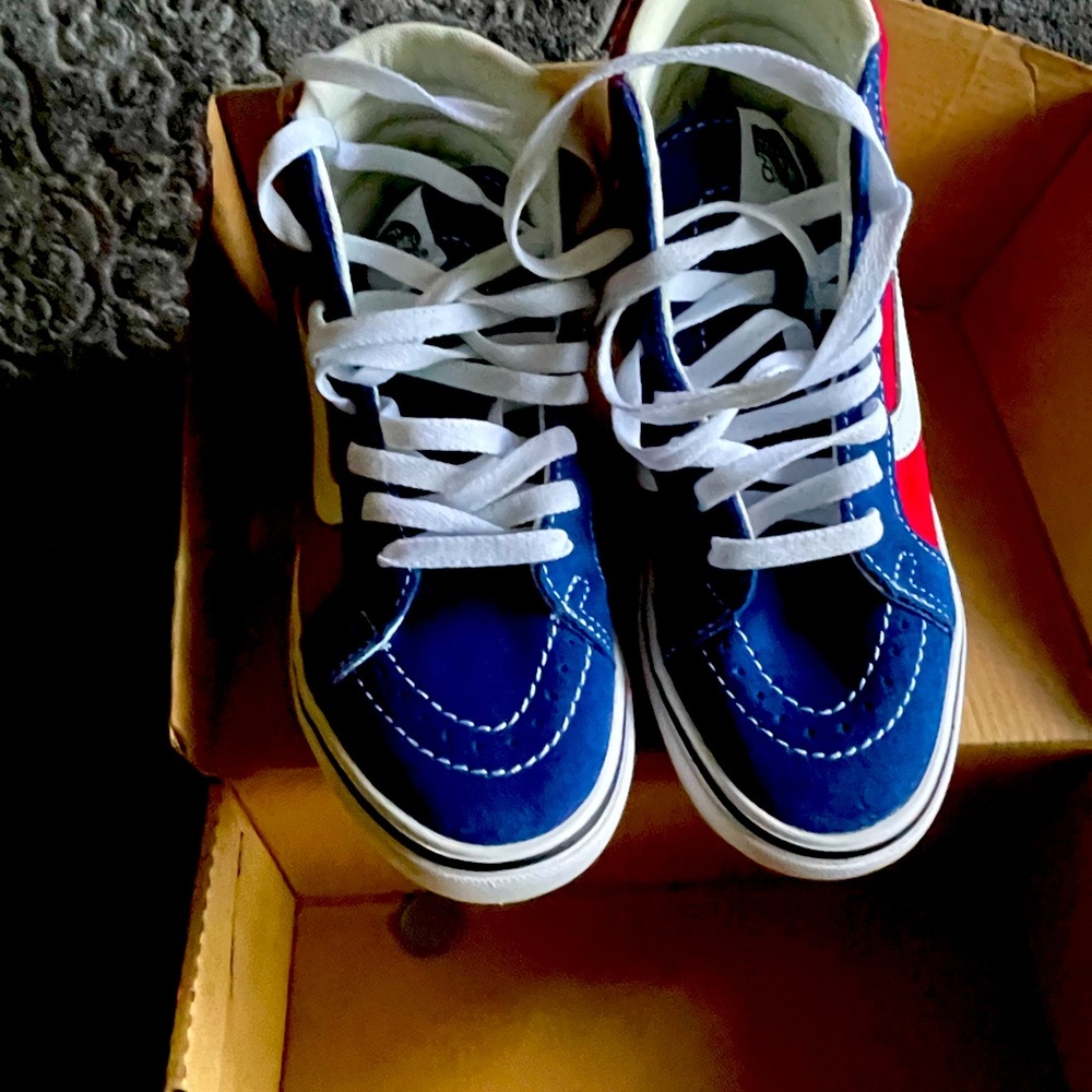 Red white and blue youth size 4 vans. New, never worn